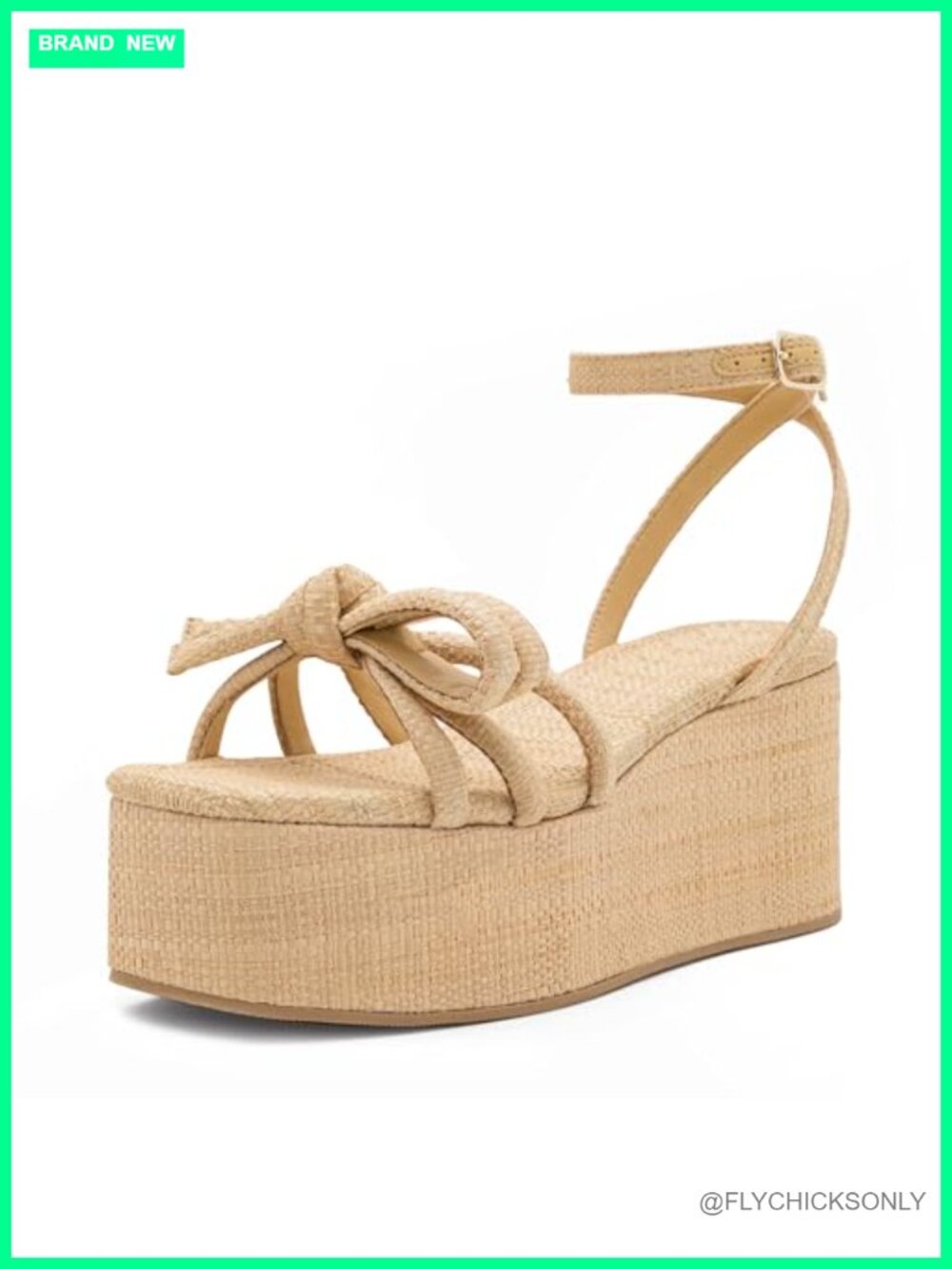 Raffia Platform Wedge Sandals Bow Ankle Strap Open Toe Slip Resistant